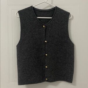 Charcoal Gray Button Front Sweater Vest